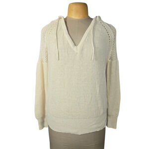 Vigoss Sweater Women's 2X Ivory Cotton Acrylic V-Neck Hoodie